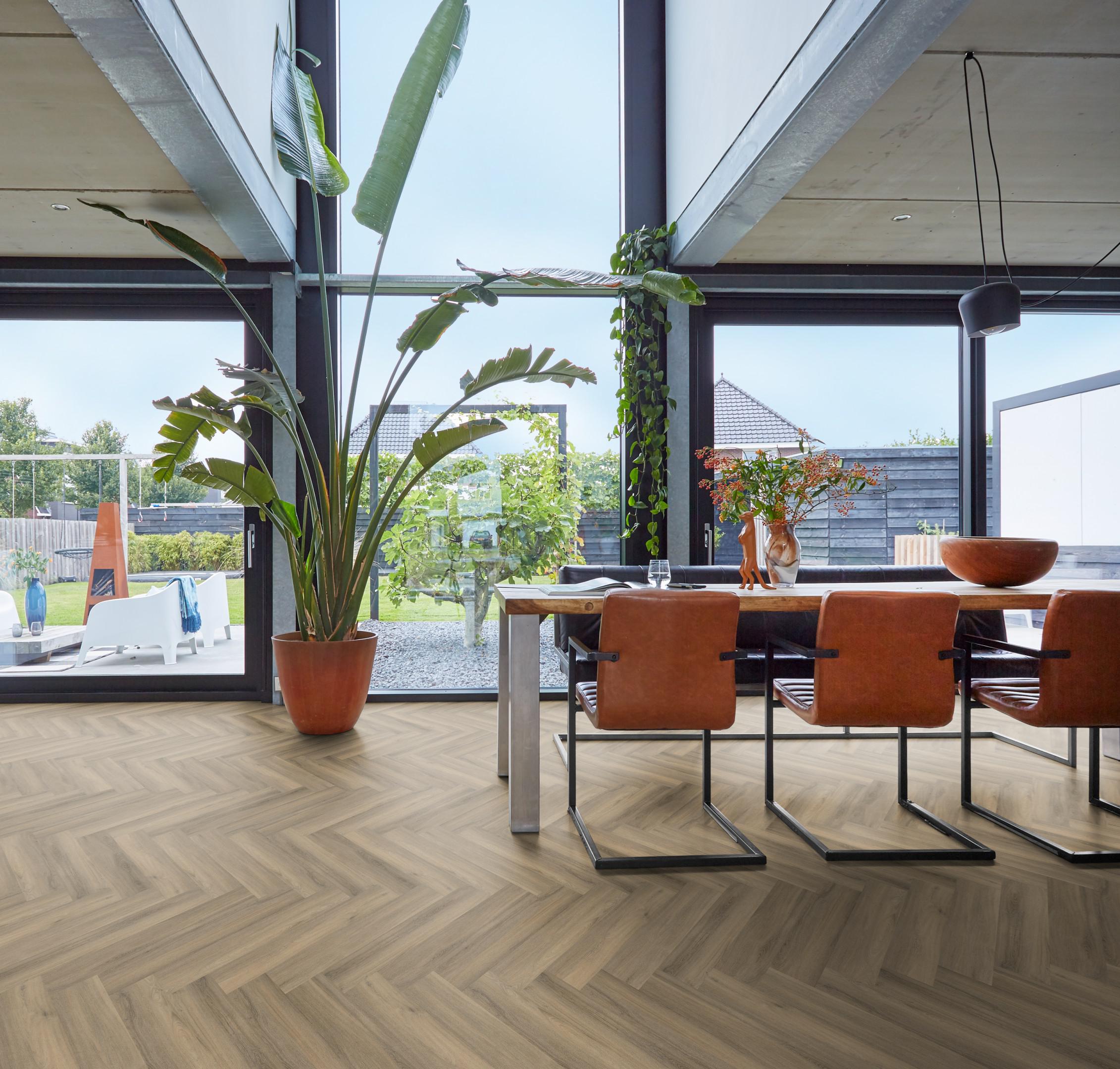 PVC Yup Collection Herringbone Light Brown Click - sfeer