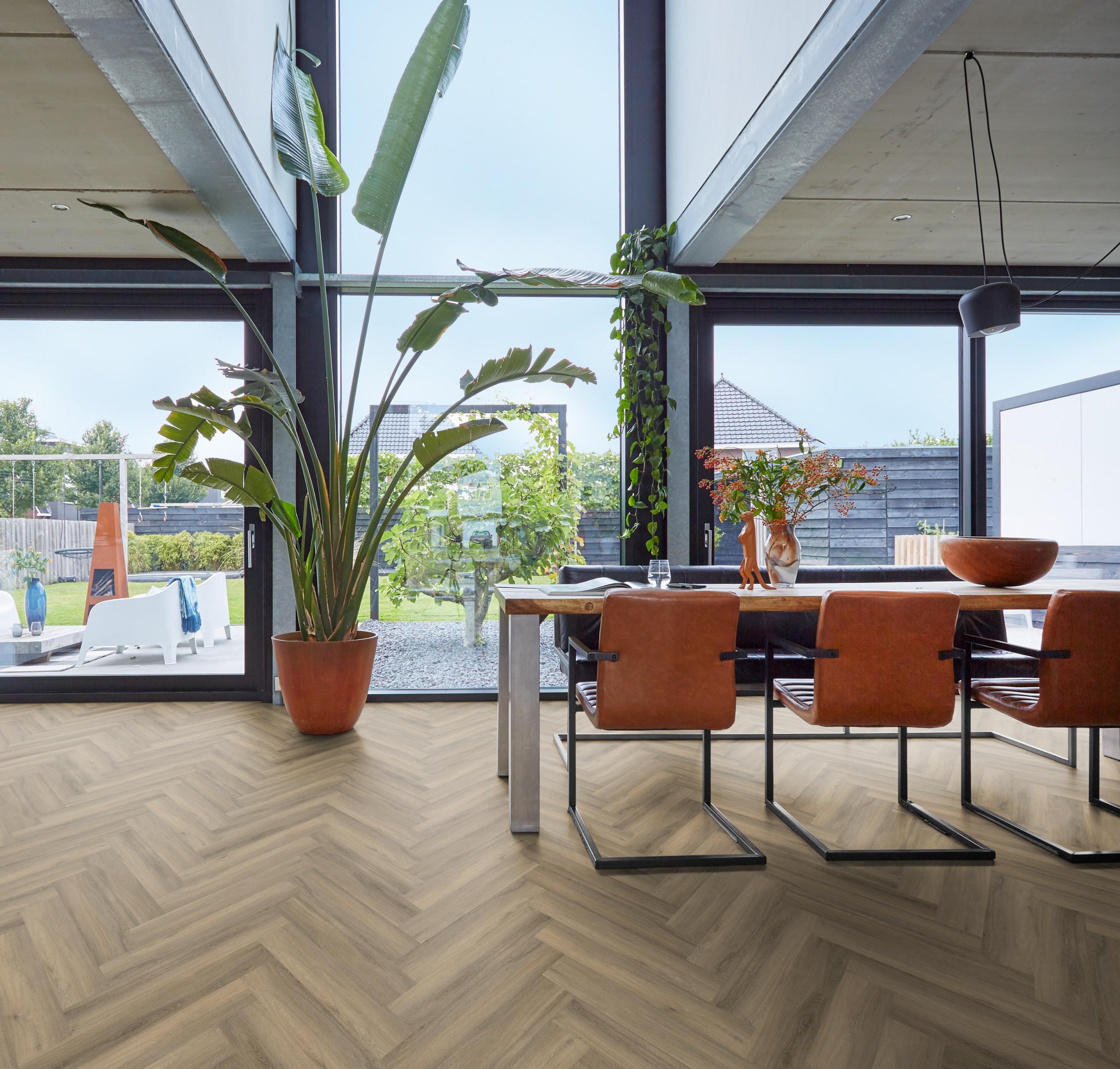 PVC YUP Collection Herringbone Light Brown Dryback - sfeer